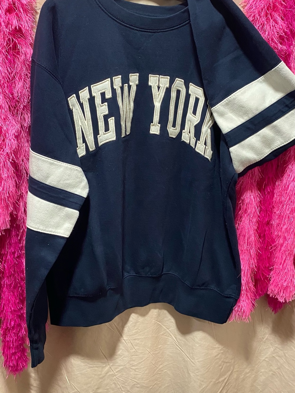 New York Navy Blue Sweatshirt with White Stripes